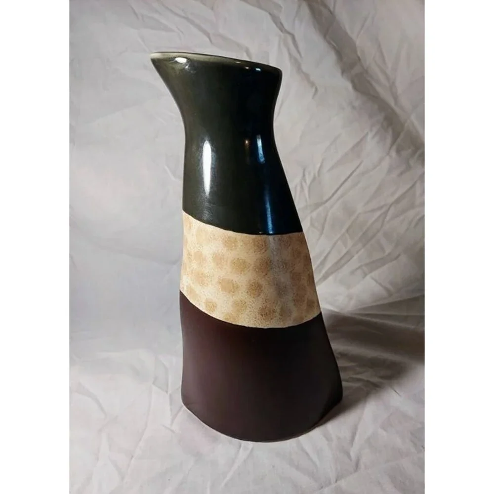 Mid Century Modern MULTITONE BEIGE/GREEN CERAMIC VASE
